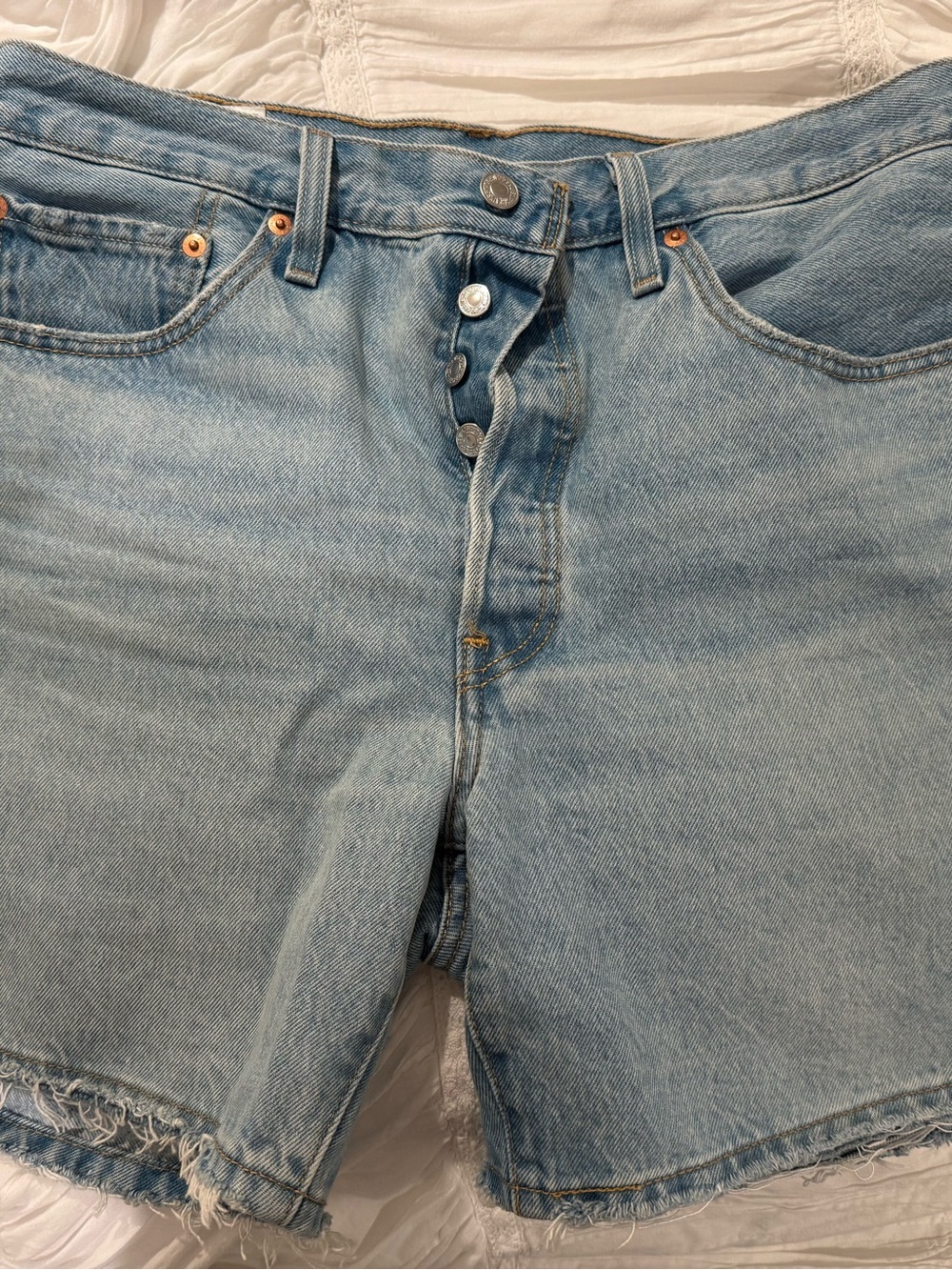 Levi distressed button fly shorts